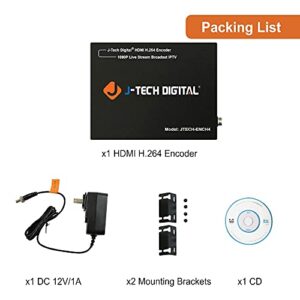 J-Tech Digital H.264 IPTV HDMI Video Encoder 1080P 60Hz for Live Stream Broadcast on YouTube, Facebook, Twitch, Supports RTSP, RTP, RTMPS, RTMP, HTTP, UDP, ONVIF Control App Available