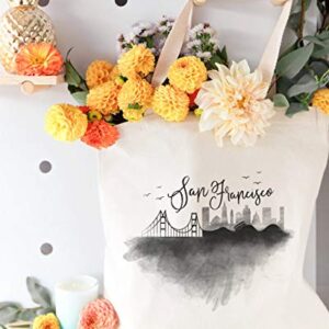 The Cotton & Canvas Co. San Francisco Cityscape, Souvenir, Beach, Shopping and Travel Reusable Shoulder Tote and Handbag