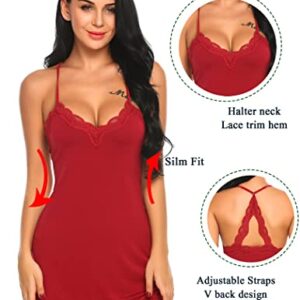 Avidlove Sexy Nightdress V Neck Lingerie Sleepwear Dark Red S