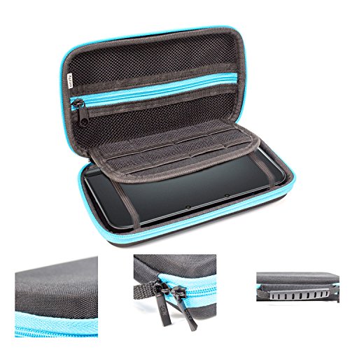 Orzly 3DSXL Case, Carry Case for New 3DS XL or Original Nintendo 3DS XL - Protective Hard Shell Portable Travel Case Pouch for 3DS XL Consoles with Slots for Games & Zip Pocket - Blue on Black