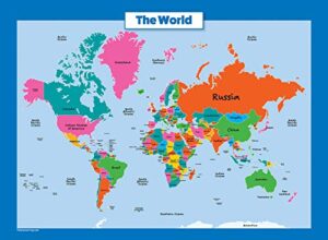 world map for kids - laminated - wall chart map of the world