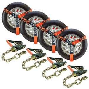 vulcan car tie down with chain anchors - lasso style - 2 inch x 96 inch - 4 pack - proseries - 3,300 pound safe working load