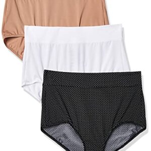 Warner's womens Blissful Benefits No Muffin 3 Pack Panty Briefs, White/Toasted Almond/Black Pin Dot Print, Medium US