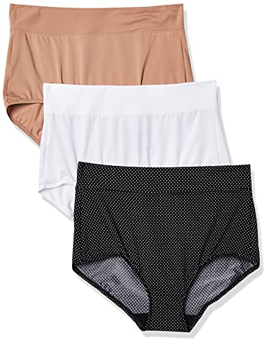 Warner's womens Blissful Benefits No Muffin 3 Pack Panty Briefs, White/Toasted Almond/Black Pin Dot Print, Medium US