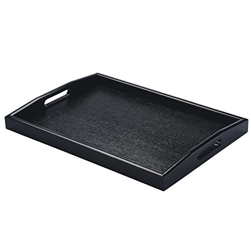 JPCRAFT Rectangle Wooden Serving Tray Breakfast Tray with Handles, Black, 15.75 by 11-Inch