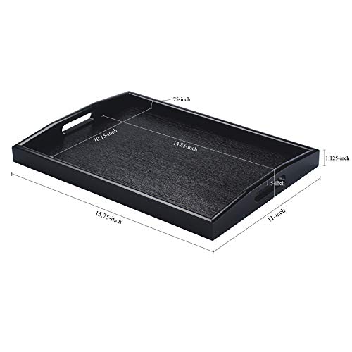 JPCRAFT Rectangle Wooden Serving Tray Breakfast Tray with Handles, Black, 15.75 by 11-Inch