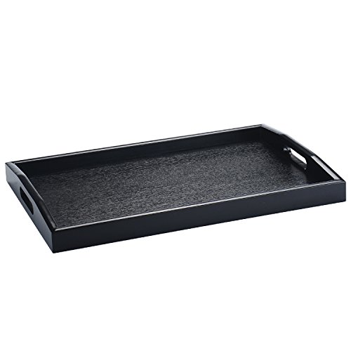 JPCRAFT Rectangle Wooden Serving Tray Breakfast Tray with Handles, Black, 15.75 by 11-Inch
