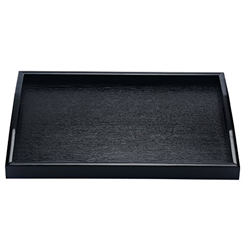 JPCRAFT Rectangle Wooden Serving Tray Breakfast Tray with Handles, Black, 15.75 by 11-Inch