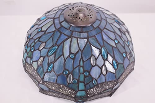 WERFACTORY Tiffany Lamp Shade Replacement 12X6 Inch Sea Blue Stained Glass Dragonfly Style Lampshade Only with Cap fit for Table lamp Pendant Light Ceiling Fixture (Part Not Included) S147 Series