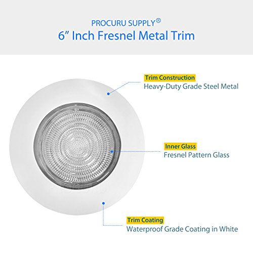 6" White Metal Shower Trim with Fresnel Glass Lens - for Wet Locations - for 6" Recessed Can Lights - UL Listed (White-Fresnel (4-Pack))