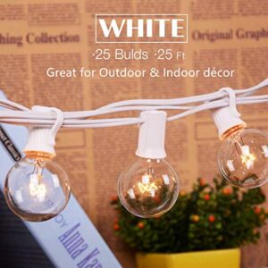 SUNSGNE 25Ft Globe String Lights, G40 Outdoor String Lights with 27 Clear Edison Bulbs, Clear Edison Bulb String Lights for Indoor Outdoor Commercial Decoration-White Wire