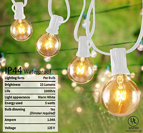 SUNSGNE 25Ft Globe String Lights, G40 Outdoor String Lights with 27 Clear Edison Bulbs, Clear Edison Bulb String Lights for Indoor Outdoor Commercial Decoration-White Wire