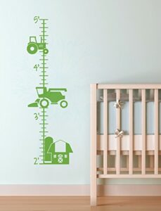 farm tractor growth chart vinyl height ruler boy bedroom décor wall decals lime green