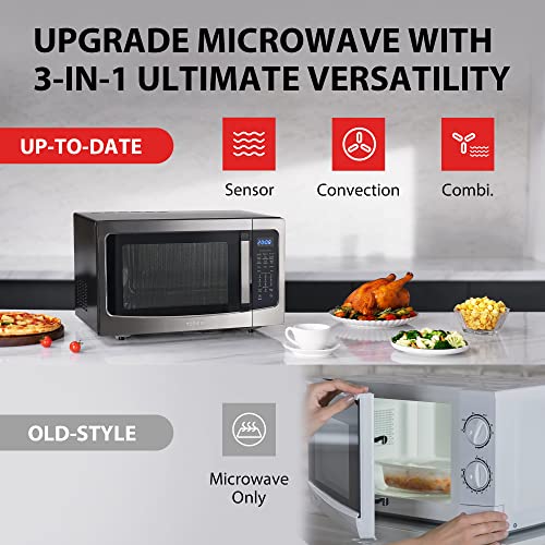 TOSHIBA 3-in-1 EC042A5C-SS Countertop Microwave Oven, Smart Sensor, Convection, Combi., 1.5 Cu. ft with 13.6 inch Removable Turntable for Family Size, Mute Function & ECO Mode, 1000W, Stainless Steel