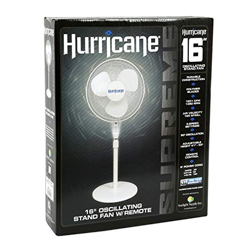 Hurricane Supreme Oscillating Stand Fan w/ Remote 16 in - White