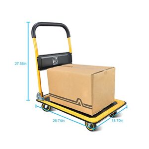 Push Cart Dolly by Wellmax, Moving Platform Hand Truck, Foldable for Easy Storage and 360 Degree Swivel Wheels with 330lb Weight Capacity, Yellow Color