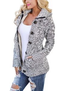sidefeel women hooded knit cardigans button cable sweater coat small grey