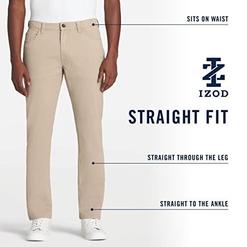 IZOD Men's Saltwater Stretch Flat-Front Chino Pants, Pale Khaki Slim, 33W x 29L