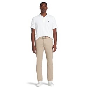 IZOD Men's Saltwater Stretch Flat-Front Chino Pants, Pale Khaki Slim, 33W x 29L