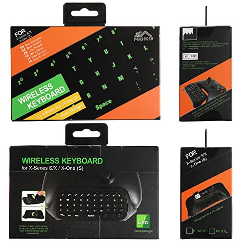 MoKo Green Backlight Keyboard for Xbox One Controller, Xbox Series X/S, Wireless Gaming Chatpad Keypad with USB Receiver&3.5mm Audio Jack, Xbox Accessories for Xbox One/One S/Elite/2 Controller, Black