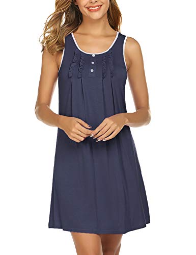 HOTOUCH Womens Nightgowns Sleeveless Sleepshirt Short Nightie Soft Sleep Night Shirts Soft Sleepwear Gowns Navy Blue L