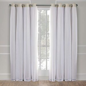 exclusive home catarina layered solid room darkening blackout and sheer grommet top curtain panel pair, 52"x84", sand color