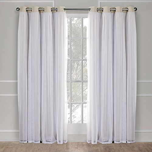 Exclusive Home Catarina Layered Solid Room Darkening Blackout and Sheer Grommet Top Curtain Panel Pair, 52"x84", Sand color