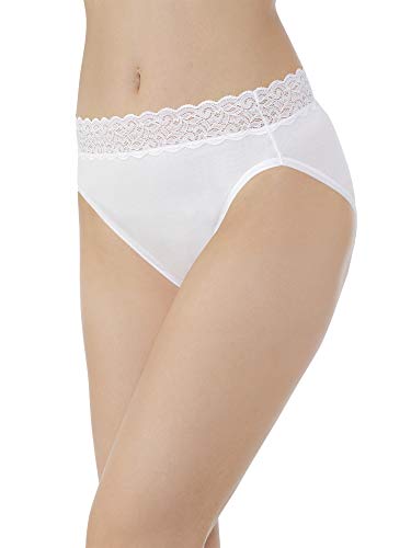 Vanity Fair Women's Flattering Lace Cotton Stretch Panties, Hi Cut-White, 8