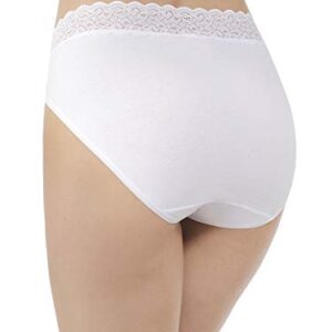 Vanity Fair Women's Flattering Lace Cotton Stretch Panties, Hi Cut-White, 8