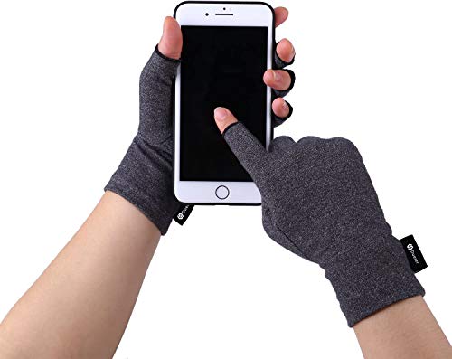 Duerer Arthritis Compression Gloves Women Men for RSI, Carpal Tunnel, Rheumatiod, Tendonitis, Fingerless Gloves for Computer Typing and Dailywork (Black, M)