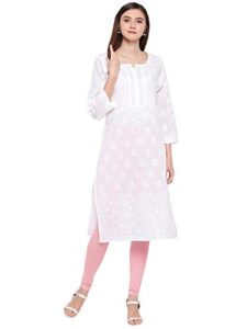 ada indian hand embroidery women's chikankari cotton kurta kurti tunic a220999 (xxx-large, white)