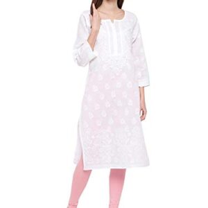 Ada Indian Hand Embroidery Women's Chikankari Cotton Kurta Kurti Tunic A220999 (XXX-Large, White)