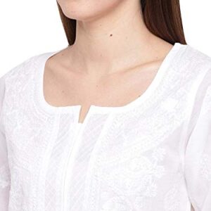 Ada Indian Hand Embroidery Women's Chikankari Cotton Kurta Kurti Tunic A220999 (XXX-Large, White)