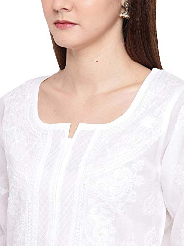 Ada Indian Hand Embroidery Women's Chikankari Cotton Kurta Kurti Tunic A220999 (XXX-Large, White)