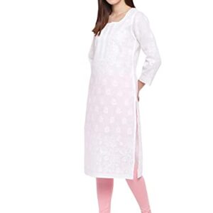 Ada Indian Hand Embroidery Women's Chikankari Cotton Kurta Kurti Tunic A220999 (XXX-Large, White)