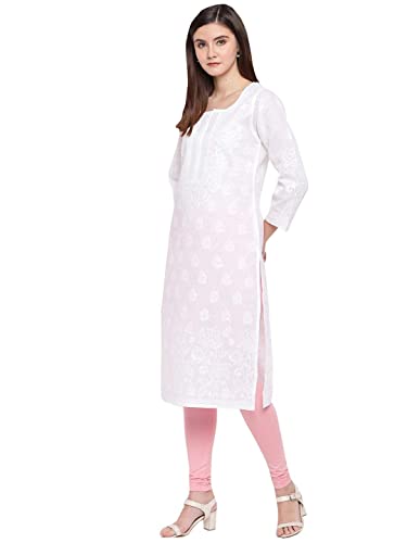 Ada Indian Hand Embroidery Women's Chikankari Cotton Kurta Kurti Tunic A220999 (XXX-Large, White)