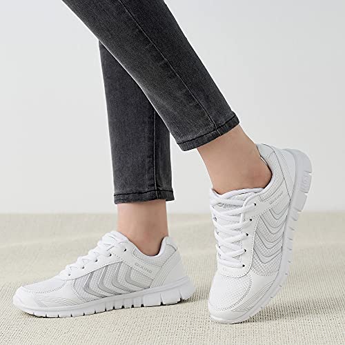 Alicegana Women's Athletic Road Running Lace up Walking Shoes Comfort Lightweight Fashion Sneakers Breathable Mesh Sports Tennis Shoes White