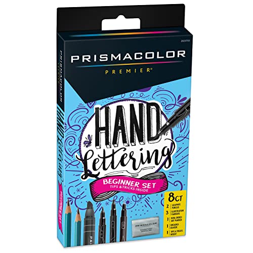 Prismacolor Premier Beginner Hand Lettering Set With Illustration Markers, Art Markers, Pencils, Eraser And Tips Pamphlet, Adult Coloring, 8 Count, Black