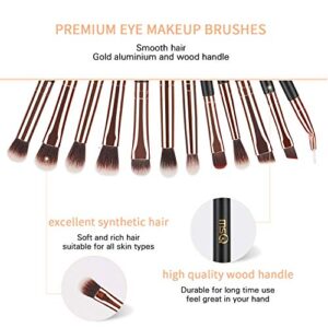 MSQ Eye Makeup Brushes 12pcs Rose Gold Eyeshadow Makeup Brushes Set with Soft Synthetic Hairs & Real Wood Handle for Eyeshadow, Eyebrow, Eyeliner, Blending(without bag)