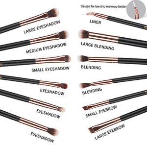 MSQ Eye Makeup Brushes 12pcs Rose Gold Eyeshadow Makeup Brushes Set with Soft Synthetic Hairs & Real Wood Handle for Eyeshadow, Eyebrow, Eyeliner, Blending(without bag)