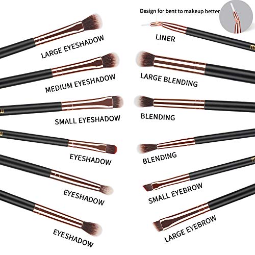 MSQ Eye Makeup Brushes 12pcs Rose Gold Eyeshadow Makeup Brushes Set with Soft Synthetic Hairs & Real Wood Handle for Eyeshadow, Eyebrow, Eyeliner, Blending(without bag)