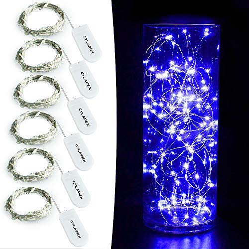 CYLAPEX 6 Pack Blue Fairy String Lights Battery Operated Fairy Lights Firefly Lights Micro LED Starry String Lights on 3.3ft/1m Silvery Copper Wire for DIY Decor Christmas Decoration Costume Wedding