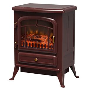 homcom 22" electric fireplace heater, fireplace stove with realistic led flames and logs, and overheating protection, 750w/1500w, red
