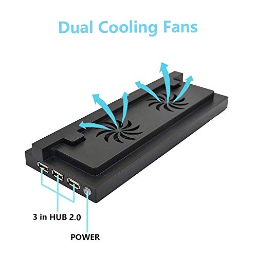 Xbox One S Vertical Stand with Cooling Fan, ELM Game Console Stand for Xbox One S with 3 USB Ports