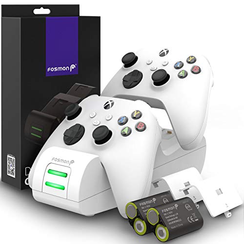 Fosmon Dual 2 MAX Charger with 2X 2200mAh Rechargeable Battery Pack Compatible with Xbox Series X/S(2020), Xbox One/One X/One S Elite Controllers, High Speed Charging Docking Station Kit - White