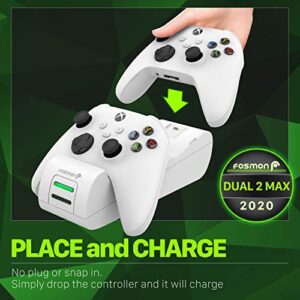 Fosmon Dual 2 MAX Charger with 2X 2200mAh Rechargeable Battery Pack Compatible with Xbox Series X/S(2020), Xbox One/One X/One S Elite Controllers, High Speed Charging Docking Station Kit - White