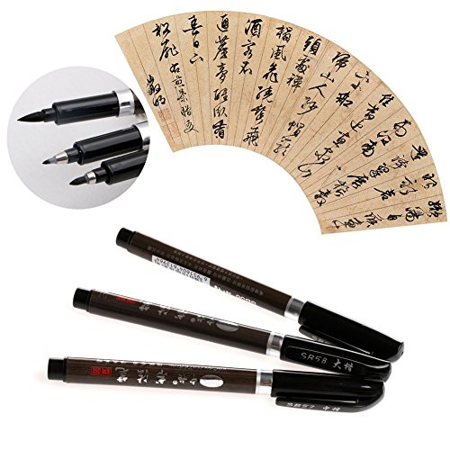 6Pcs Chinese Pen Japanese Calligraphy Writing Brush Water Ink Painting Pen for Chinese Writting Beginner, 3 Size Set