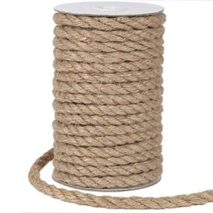 tenn well 8mm jute rope, 50 feet heavy duty natural jute twine, thick twine rope nautical rope for crafts, gardening, home decor, cat scratching post, plant hanger (brown)