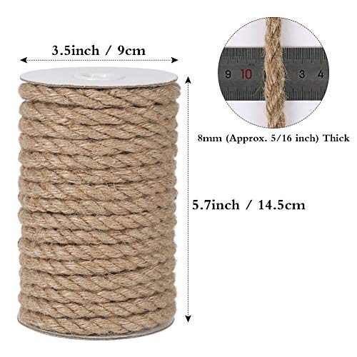 Tenn Well 8mm Jute Rope, 50 Feet Heavy Duty Natural Jute Twine, Thick Twine Rope Nautical Rope for Crafts, Gardening, Home Decor, Cat Scratching Post, Plant Hanger (Brown)