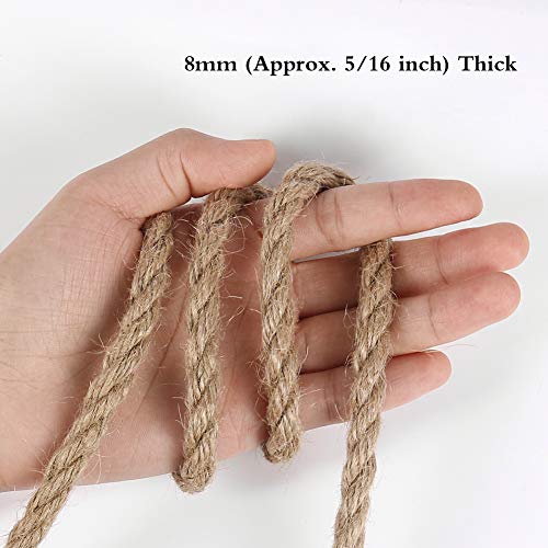 Tenn Well 8mm Jute Rope, 50 Feet Heavy Duty Natural Jute Twine, Thick Twine Rope Nautical Rope for Crafts, Gardening, Home Decor, Cat Scratching Post, Plant Hanger (Brown)